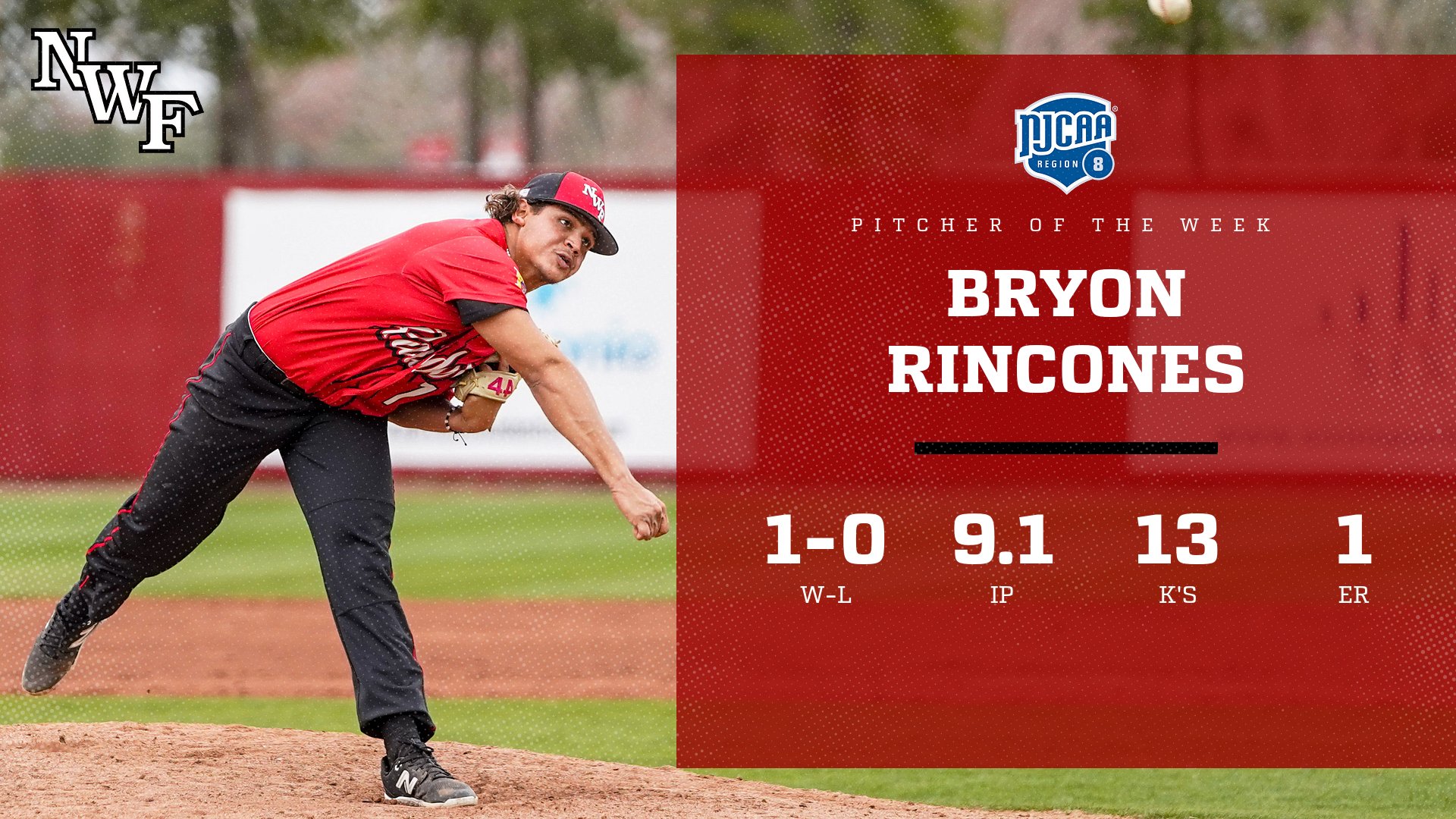 Bryon Rincones Named FCSAA/Region VIII Pitcher of the Week